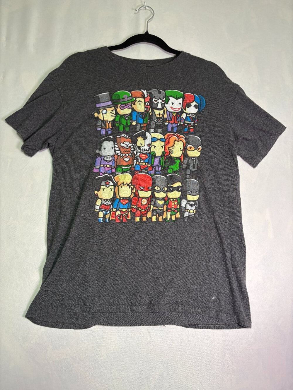 DC Comics Superheroes Villains Chibi Graphic T-Shirt Grey Medium